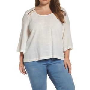 MELISSA MCCARTHY Top 3X White Embroidered Bell Slv